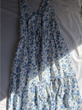 Lulu's White Dress with Blue Floral Accents